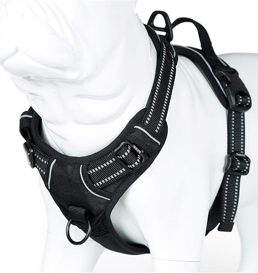 Soft Front Dog Harness .Best Reflective No Pull Harness with Handle and 2 Leash Attachments