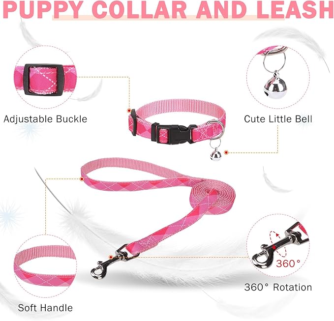 SCENEREAL Dog Harness Collar and Leash Set, Step-in No Pull Pet Vest Harnesses for Small Medium Dogs Puppy Cats, Soft Mesh No-Chock Reflective Vest Harness for Outdoor Walking Running, Pink Plaid M