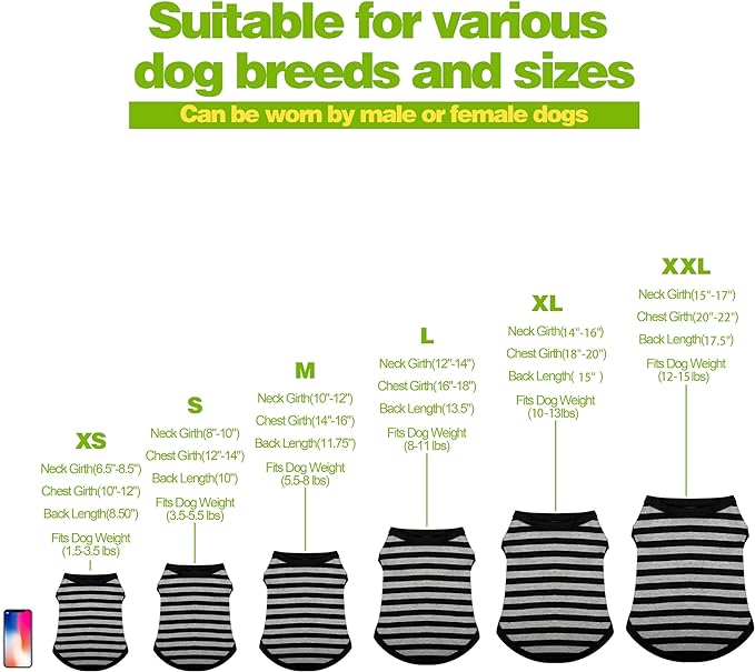 Paiaite Dog Striped Shirt Happy Color Cotton Sleeveless Puppy Dog Shirts Breathable Pet Apparel Tank Top Colorful Puppy Sweatshirt Dog Clothes for Small Medium Dogs Grey XL