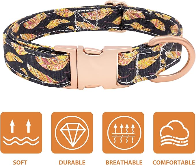 Dog Collar and Leash Set Adjustable Girls Puppy Floral Collars with Bow Tie for Small Medium Large Dogs(M, Feather)