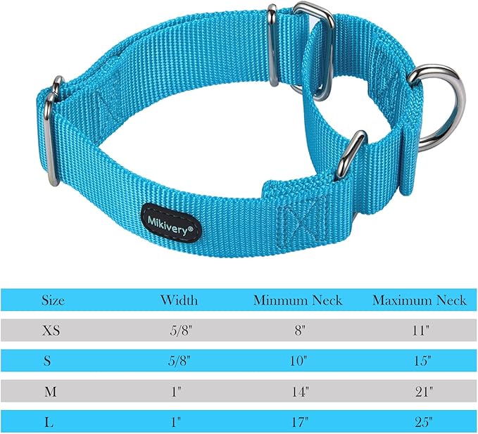 Mikivery Martingale Dog Collar Nylon Adjustable and Safety Training Colourful Comfortable Metal Buckle Pet Collars for Small Medium and Large Dogs(Ice Blue,L)
