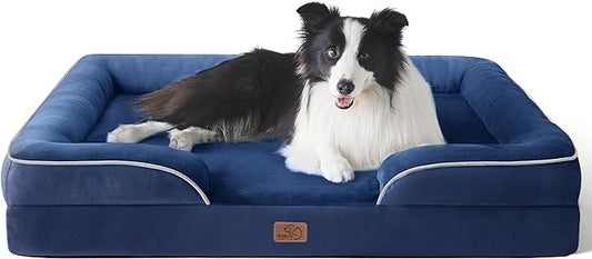 Bedsure Orthopedic Dog Beds Large Sized Dog - Washable Large Dogs Bed Waterproof, Big Comfort Pet Couch with Washable Removable Cover, Supportive Foam Pets Sofa with Nonskid Bottom, Blue Navy