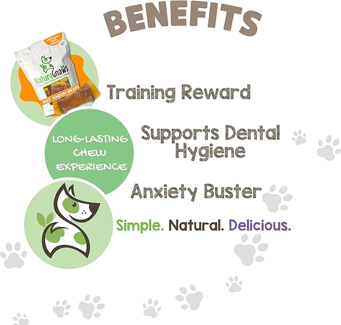 Nature Gnaws Beef Tendon Wraps for Dogs (5 Count) - Long Lasting for Aggressive Chewers - Natural Beef Dog Chew Bones - Rawhide Free