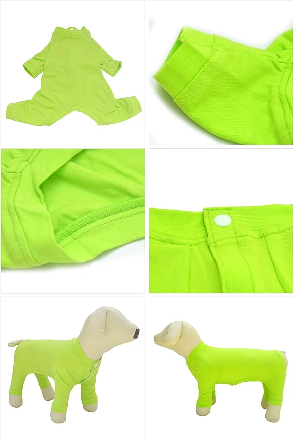 Lovelonglong Four Feet Dog Lightweight Pajamas, Pure Cotton Dog Jumpsuits 4 Legs Dog Onesies T-Shirt Stylish PJS Puppy Costume for Large Medium Small Dogs Green S