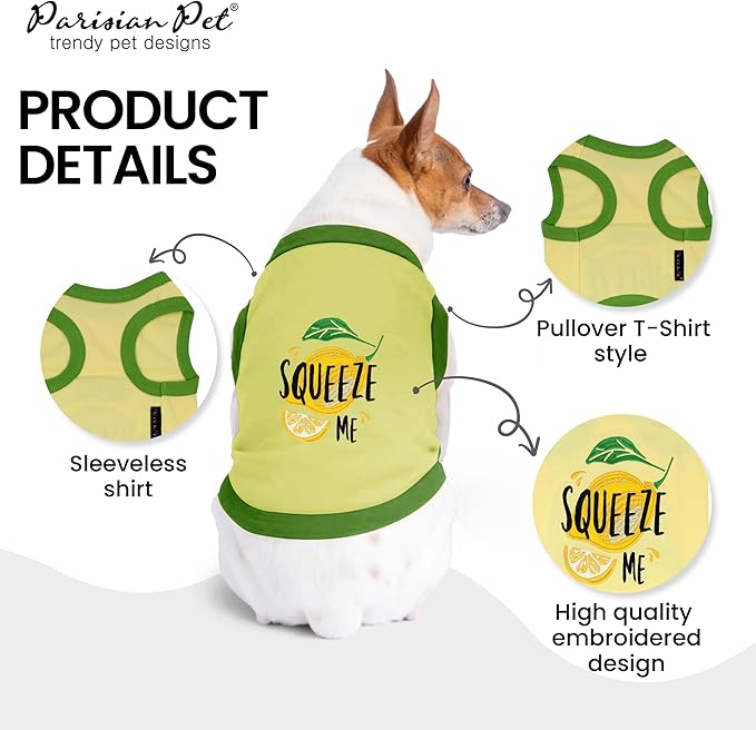 Parisian Pet Unisex Dog Tshirt - Embroidered “ Squeeze Me “ Dog Shirt - Breathable and Lightweight Dog Tank Top - Sleeveless Dog Tee Shirts - Machine Washable Dog Shirts for Medium Dogs - M