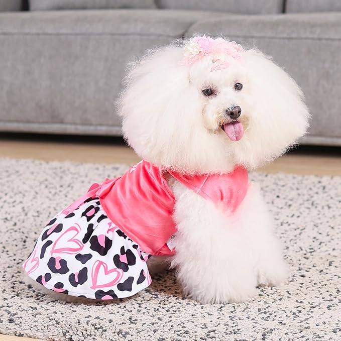 CuteBone Dog Dresses Velvet Mama's Girl Small Dogs Clothes Onesie Pet Apparel Girl Puppy Skirt with Bow Hair Rope CVA40L-D