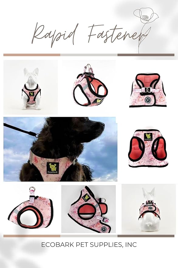 EcoBark Small Dog Harness - No Pull Step in Soft Luxury Mesh - Halter Vest for Toy Breeds - Cute Adjustable Halter Body Wrap (Small, Floral)