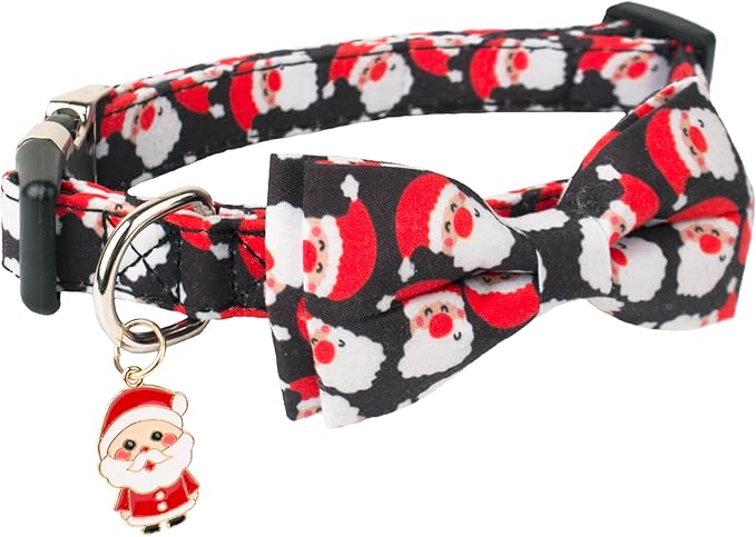 ADOGGYGO Christmas Dog Collar with Detachable Bowtie, Adjustable Red Santa Pet Christmas Bow Collars for Small Medium Large Dogs (Large)