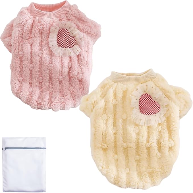 Cute Cat Sweaters Warm Cotton Plush Dog Apparel & Accessories Pink Kitten Turtleneck Sweaters for Indoor Cats and Small Dogs with Pet Laundry Bag (L (8.8-11lbs))