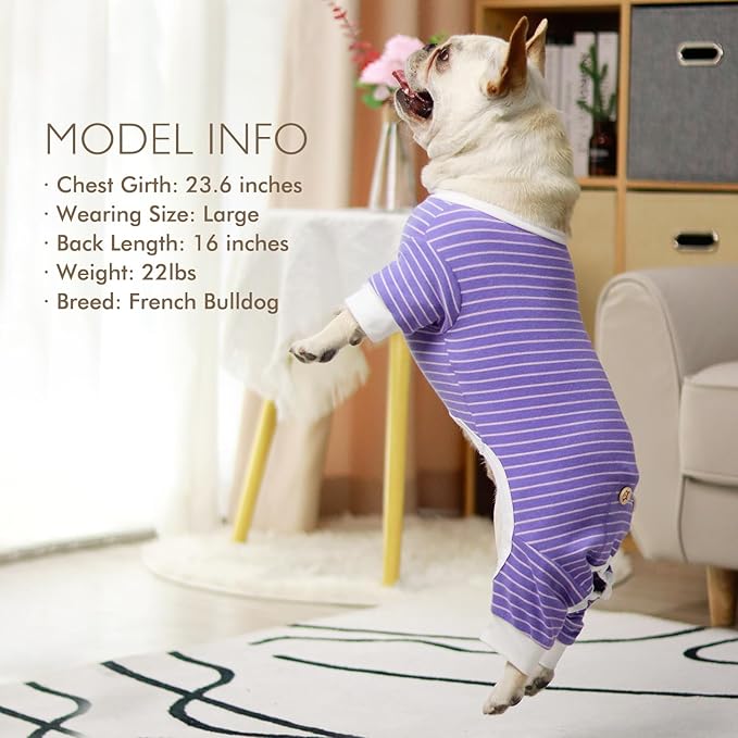 KYEESE Dog Pajamas Striped Dog PJS Lightweight Pet Onesie Stretchable Pet Outfit Soft Puppy Clothes Comfort Puppy Pajamas for Small Dogs, Purple, XS