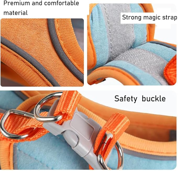 Bunny Harness and Leash Set Reflective Strip Kitten Vest Harness Escape Proof Rabbit Leash Walking Pet Accessories for Small Cat XXS Dog Guinea Pig and Small Animals (Orange, Medium)