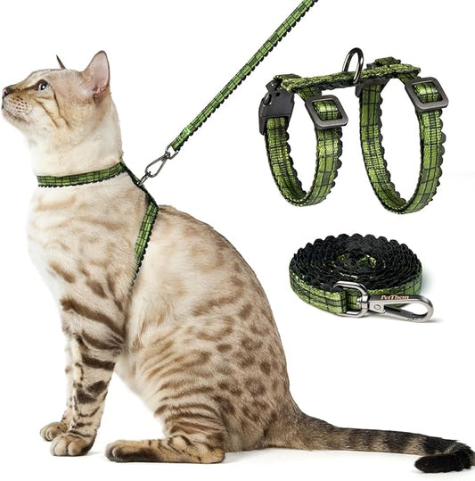 Cat Harness and Leash Set - Escape Proof Adjustable Cat Harness, Comfortable Soft Lightweight, Use Safe & Easy, Walking Travel Kitten Harness for Small Medium Large Cats (Green Growling Crocodile)