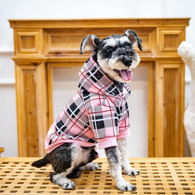 EXPAWLORER Plaid Dog Hoodie - British Style Warm Dog Sweater Shirt with Leash Hole,Pitbull Clothes Outfits,Winter Coat Apparel for All Breeds Puppy Girl Boy-Cat Apparel