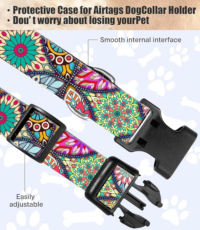 Dog Collar, Cute Dog Collar for Small Medium Large Dogs, Personalized Adjustable Soft Pet Collars with Quick Release Buckle for Walking Running, Luxury Mandala Pattern
