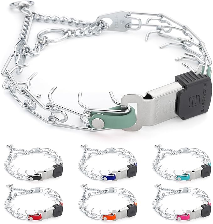 Herm Sprenger Chrome Plated Steel Dog Collar with Quick Release ClicLock Buckle and Biothane Insert Training Collar for Dogs Made in Germany (Sage Green, 16in x 2.25mm(Neck Size up to 13-14in))