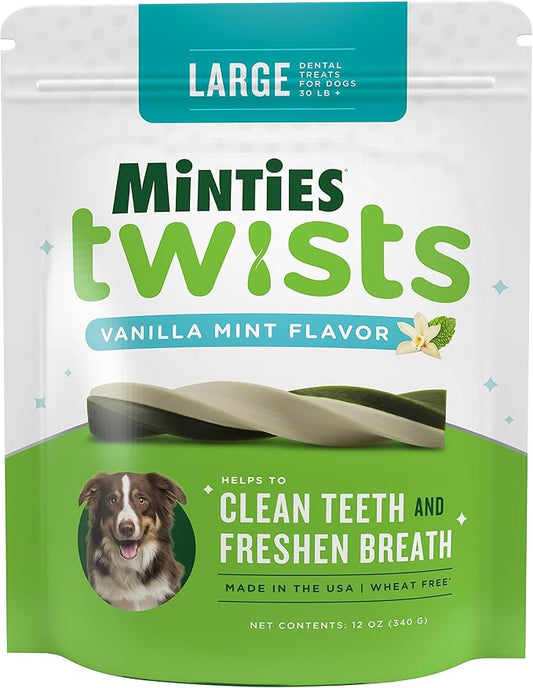 Minties Twists VetIQ Dog Dental Bone Treats, Dental Chews for Medium/Large Dogs (Over 40 Lbs), 20 Count