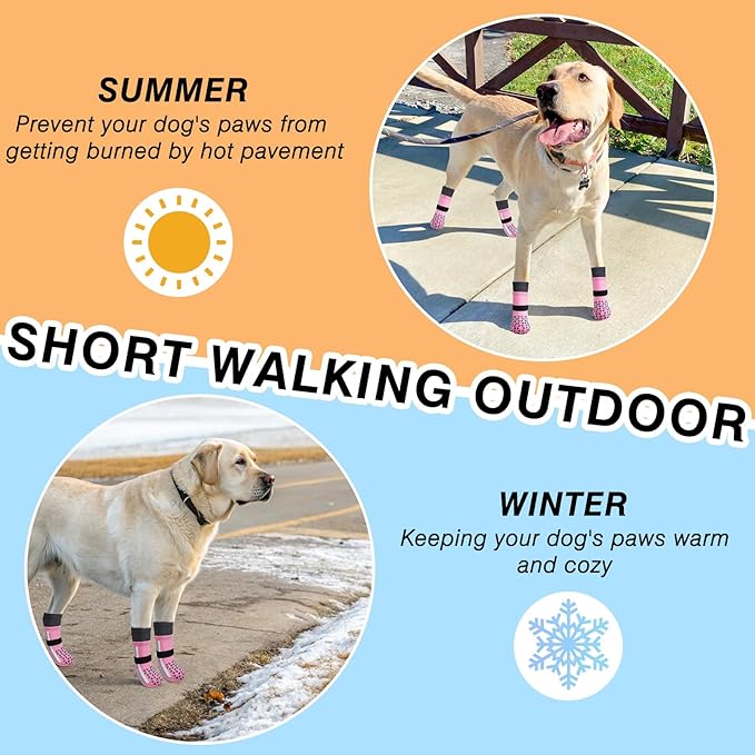 SCENEREAL Anti Slip Dog Socks for Hot Pavement to Prevent Licking Paws, Long Sporty Style Reflective Dog Grip Socks for Hardwood Floors, Dog Shoes Booties&Paw Protector for Large Senior Dog, Pink XL