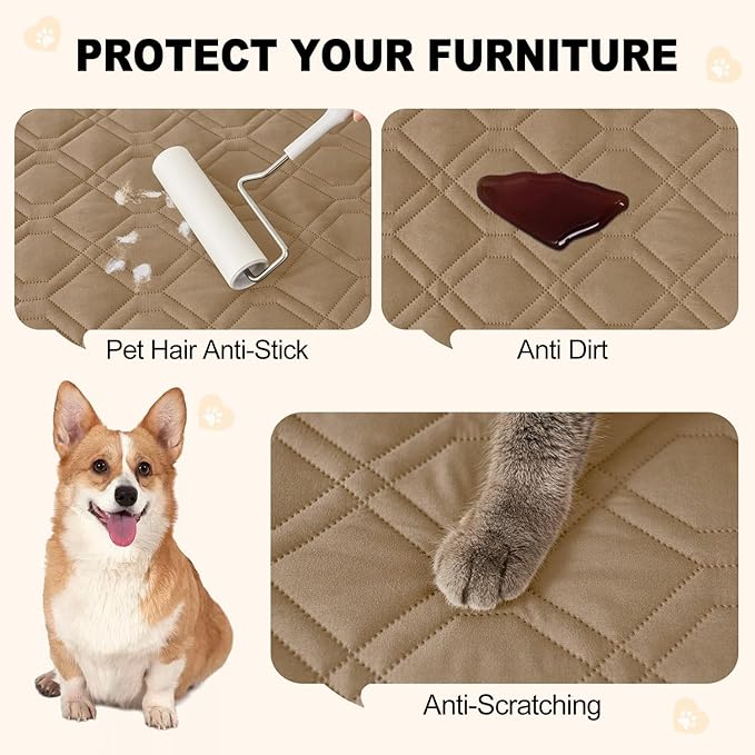 Smiry Waterproof Dog Blanket, 52x82 Inch Soft Pet Bed Cover Reversible, Washable Sofa Couch Furniture Protector for Small Medium Large Dog Puppy Cat, Camel/Beige