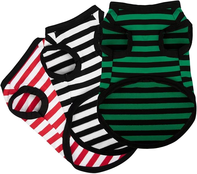 Paiaite 3 Pieces Dog Striped Shirt Red Green Black Color Cotton Sleeveless Puppy Pet Shirts Breathable Apparel Tank Top Colorful Puppy Sweatshirt Clothes for Small Medium Dogs Medium