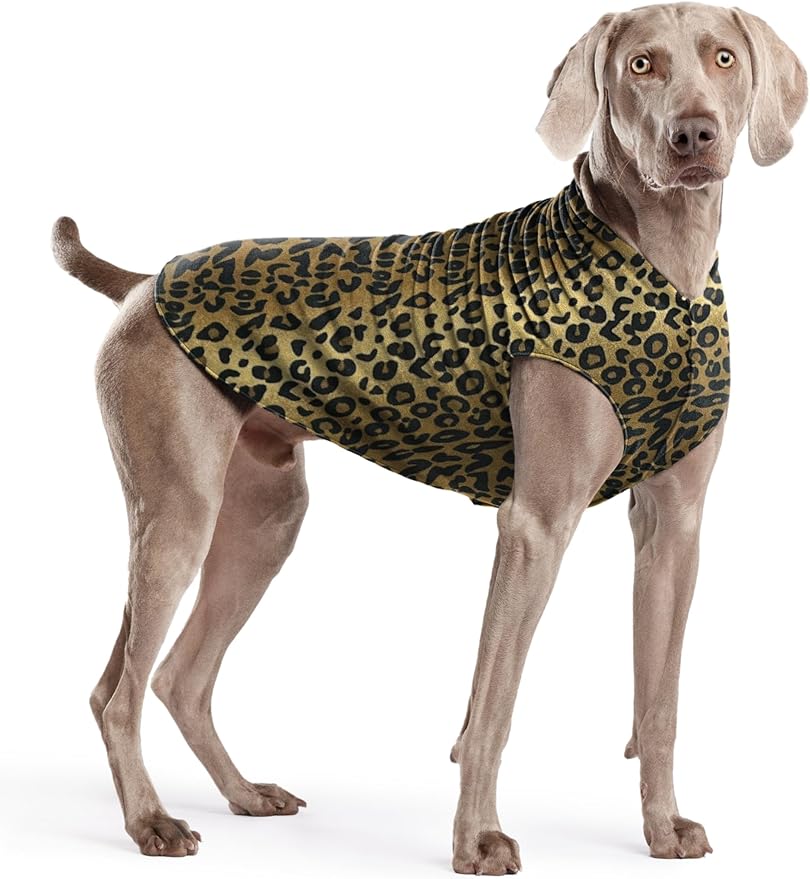 Stretch Fleece Dog Coat, Stretchy Pet Sweater, Machine Washable Pullover for Winter and Fall, Leopard, 22