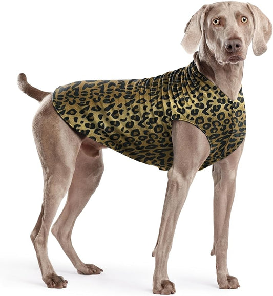 Stretch Fleece Dog Coat, Stretchy Pet Sweater, Machine Washable Pullover for Winter and Fall, Leopard, 22