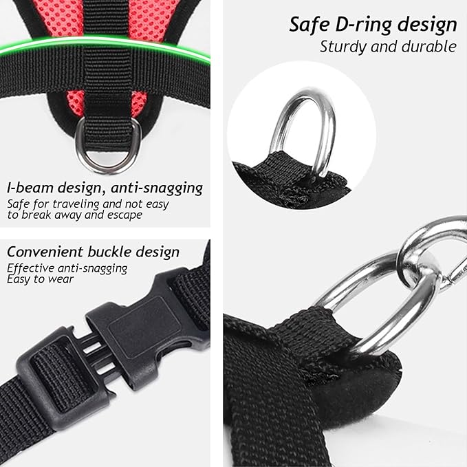 shudyear Dog Walking Chest Harness and Leash, Anti-Escape Adjustable Soft Mesh Dog Leash and Harness Set for Small Dog and Puppies, Vest for Medium Sized Dogs (red, XL)