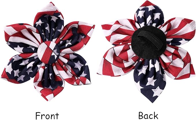 Lionet Paws Patriotic Female Dog Collar with Flower, 4th of July, Soft and Comfortable Adjustable American Flag Collar for Large Dogs, Neck 16-24 inches
