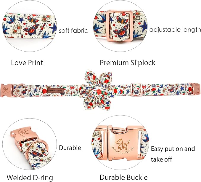 Elegant little tail Dog Collar, Girl or Boy Dog Collar Flower Pet Collar with Flower Customize Collar for Dog Adjustable Dog Collar for X-Large Dogs