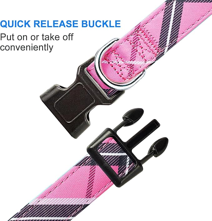 Nylon Dog Collar Soft Neoprene Padded Adjustable Dog Collars for Small Medium Large Dogs (L Neck 18.5"-23.5", Pink)
