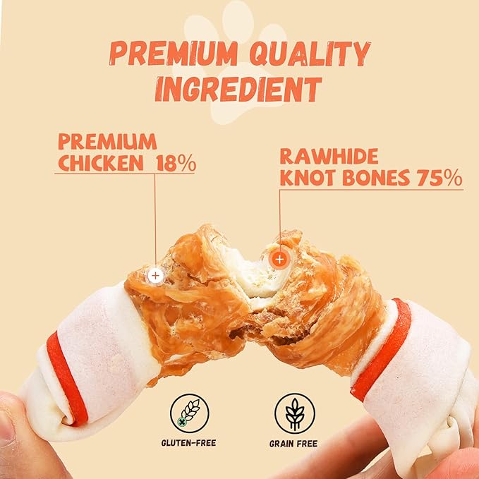 Large Size Chicken Wrapped Rawhide Bones for Large Breed, Long Lasting Chew with Taurine Dog Treats Teeth Cleaning Snacks for Medium Large Dogs 5 Counts