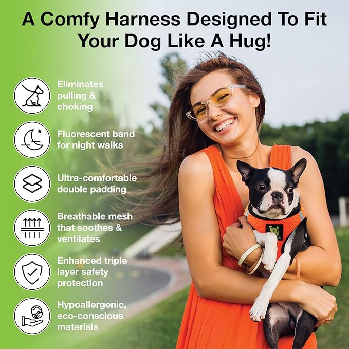 EcoBark Step in Dog Harness - Eco-Friendly Teacup Dog Harnesses for XXS, XS, and Small Dogs - Reflective and Adjustable Mini Body Halter Vest -Tiny Soft Mesh Toy Breed Harness (Orange, XXXS)