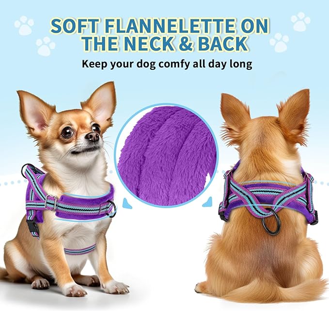 SlowTon No Pull Small Dog Harness and Leash Set, Puppy Soft Vest Harness Neck & Chest Adjustable, Reflective Lightweight Harness & Anti-Twist Pet Lead Combo for Small Medium Dogs (PU-Front Clip, XXS)