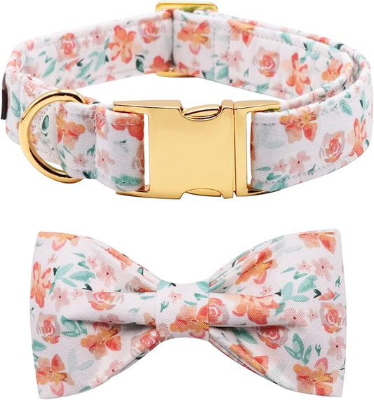 Lionet Paws Dog Collar with Bow Tie - Soft Comfortable Adjustable Collars with Metal Buckle for Large Dogs, Neck 16-24 Inches