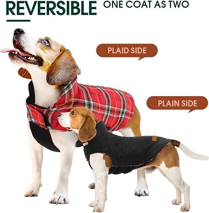 Kuoser Waterproof Dog Coat, Reversible Dog Jacket for Large Dogs, Adjustable Durable Doggie Winter Coat for Groowing Puppies Warm Puppy Cold Weather Apparel, Bright Red L