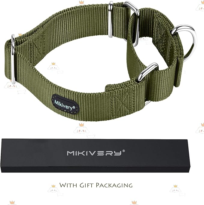 Mikivery Martingale Dog Collar Nylon Adjustable and Safety Training Colourful Comfortable Metal Buckle Pet Collars for Small Medium and Large Dogs(Military Green,M)