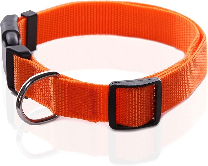 Adjustable Nylon Dog Collar, pet Collar 1 Inch 3/4 Inch 5/8 Inch Wide, for Large Medium Small Dogs (M(3/4" x 14-21"), Orange)