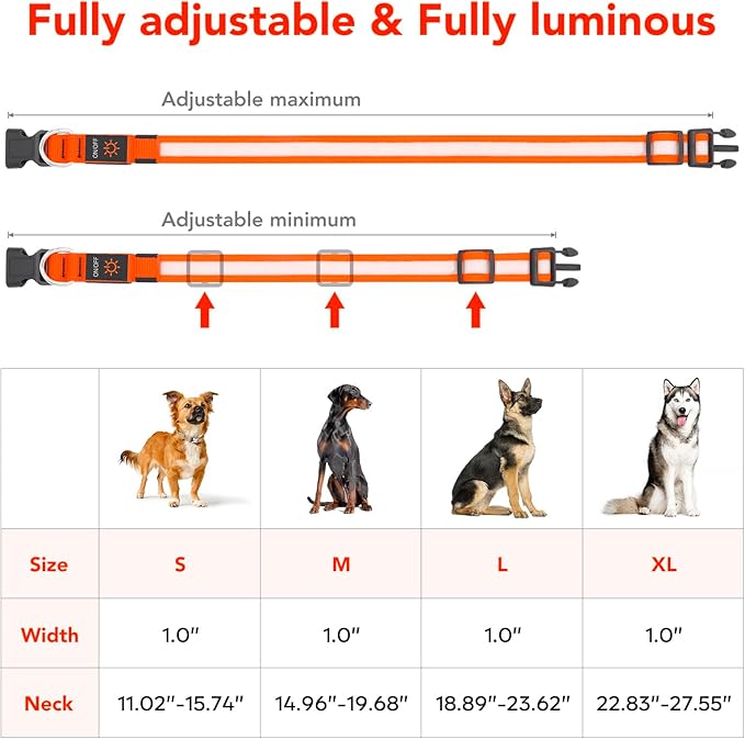 Vizpet LED Dog Collar, Light Up Dog Collar Adjustable USB Rechargeable Super Bright Safety Light Glowing Collars for Dogs(X-Large,Orange)