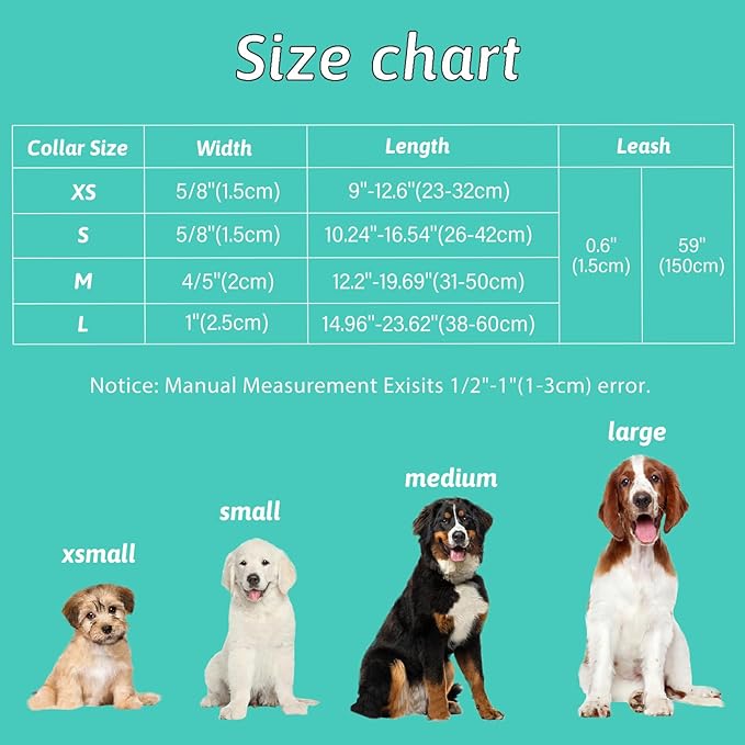 Dog Collar and Leash Set Girls Adjustable Puppy Collars with Floral Bow Tie for Small Medium Large Female Dogs, Light Green Daisy, L