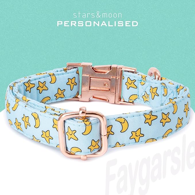 Faygarsle Blue Stars Moon Pattern Dog Collar for Small Medium Large Dogs Cute Puppy Collars for Female Dogs for Summer Spring Wedding Necklace Girl Dog Collar L