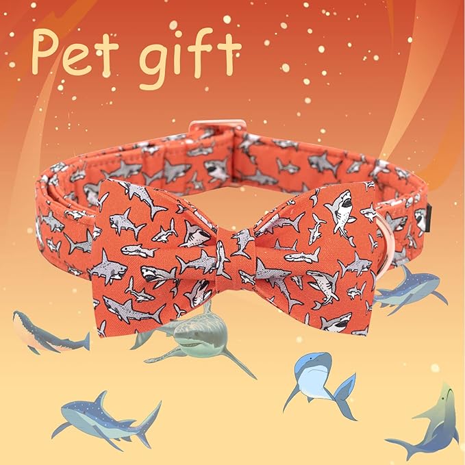 Lionheart Glory Shark Print Bow Collar - Adjustable for Small Dogs for Boys or Girls