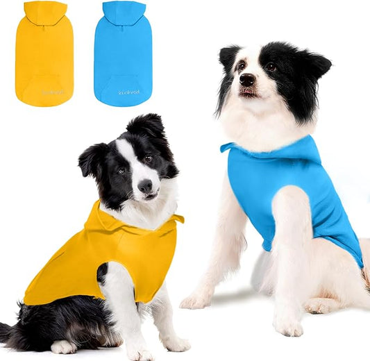 2 Pieces Basic Dog Hoodie, Premium Spring Summer Dog Vest Sweatshirt with Pocket & Leash Hole, Soft & Comfy Puppy Sweatshirt Suitable for All Small Medium Large Breeds, Blue + Yellow(XX-Large)