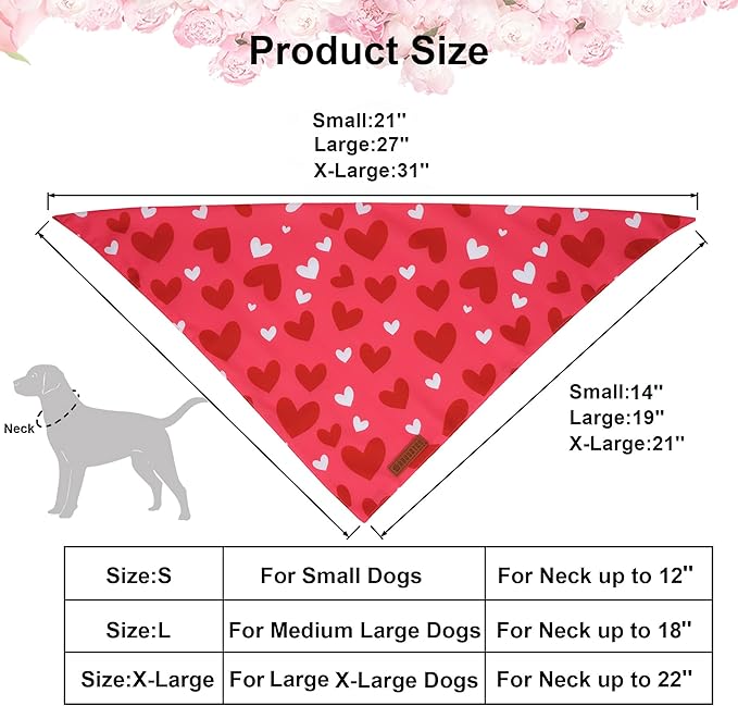 ADOGGYGO Valentine Dog Bandana, Heart and Love Pet Scarf, Premium Durable Fabric, Red Pink Valentine Bandanas for Small Dogs (Small)