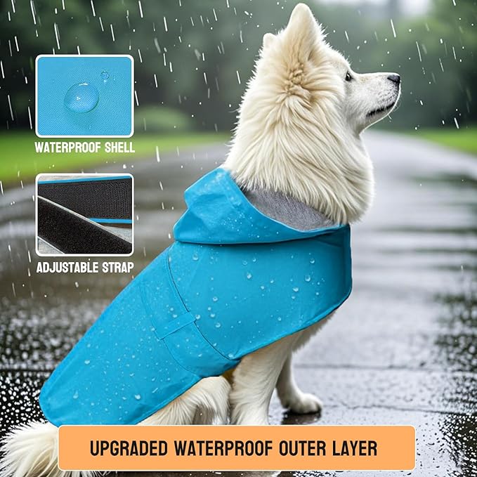 Dog Raincoat Small Dog Rain Jacket Poncho Waterproof Pet Rain Suit Double Layer Cotton Lining Hooded Leash Hole Adjustable Puppy Small Dogs Cats,Blue,XS