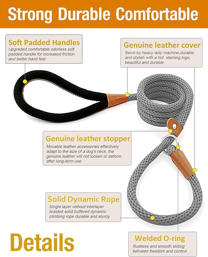 lynxking Dog Leash Slip Lead 5 6 8 FT Dog Training Leash Strong Heavy Duty Braided No Pull Training Lead Leashes for Small Medium Large Dogs