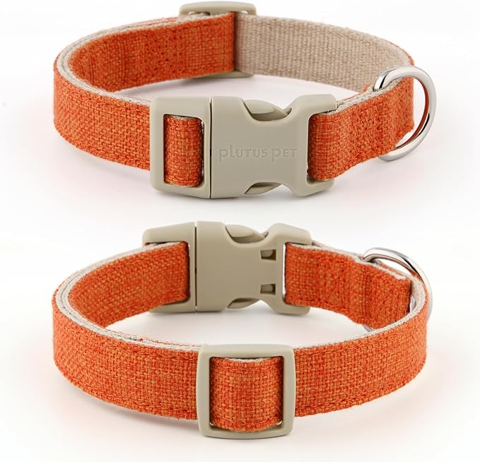 Plutus Pet Cotton Hemp Dog Collar and Leash Set, Adjustable Collar for Small, Medium, and Large Dogs, Heavy Duty and Soft on Skin, Orange, L