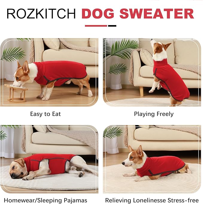 ROZKITCH Dog Winter Coat Soft Pullover Pajamas, Pet Windproof Warm Cold Weather Jacket Vest Cozy Onesie Jumpsuit Apparel Outfit Clothes for Small Medium Large Dogs Walking Sleep BrightRed M