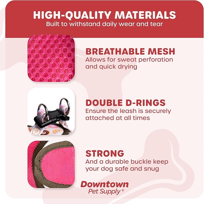 Downtown Pet Supply Step in Dog Harness for Small Dogs No Pull, Large, Donut - Adjustable Harness with Padded Mesh Fabric and Reflective Trim - Buckle Strap Harness for Dogs