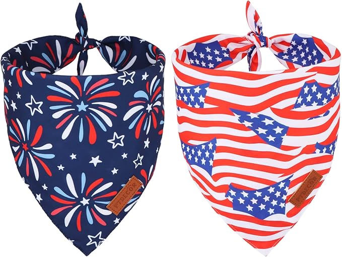 PTDECOR American Flag Dog Bandana 4th of July Dog Scarf Reversible Red Blue Patriotic Bandanas for Large and Extra Large Dogs Pets (Blue & Red, X-Large)