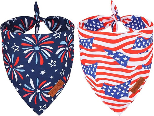 PTDECOR American Flag Dog Bandana 4th of July Dog Puppy Scarf Reversible Red Blue Patriotic Bandanas for Small Dogs Pets (Blue & Red, Small)