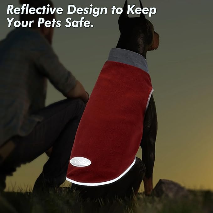 cyeollo 2 Pack Dog Sweater Sweatshirt Stretchy Soft Fleece Vest Pullover with Reflective Stripe Dog Jacket Lightweight Pet Clothes for Medium Dogs Grey & Red